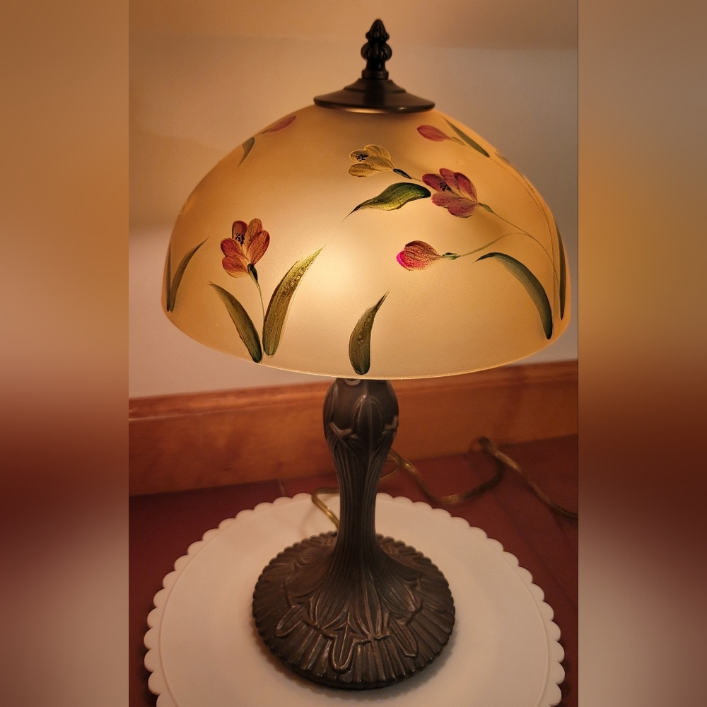 Rare Fenton Lamp, Golden Tulip 100 Year Anniversary, hand painted and signed